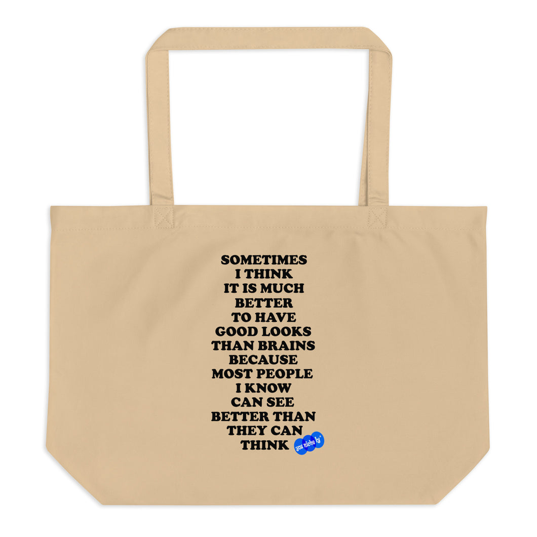 GOOD LOOKS OR BRAINS - YOUNICHELY - Large organic tote bag