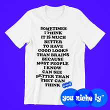 Load image into Gallery viewer, GOOD LOOKS OR BRAINS? - YOUNICHELY - Youth Short Sleeve T-Shirt
