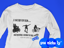 Load image into Gallery viewer, I SURVIVED... NO HELMET - YOUNICHELY -Unisex Long Sleeve Tee
