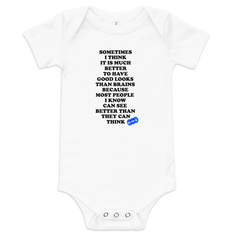 GOOD LOOKS OR BRAINS - YOUNICHELY - Baby short sleeve one piece