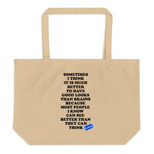 Load image into Gallery viewer, GOOD LOOKS OR BRAINS - YOUNICHELY - Large organic tote bag
