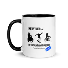 Load image into Gallery viewer, I SURVIVED...NO HELMET - YOUNICHELY - Mug with Color Inside
