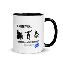 Load image into Gallery viewer, I SURVIVED...NO HELMET - YOUNICHELY - Mug with Color Inside
