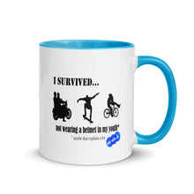 Load image into Gallery viewer, I SURVIVED...NO HELMET - YOUNICHELY - Mug with Color Inside
