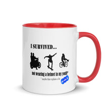 Load image into Gallery viewer, I SURVIVED...NO HELMET - YOUNICHELY - Mug with Color Inside
