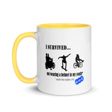 Load image into Gallery viewer, I SURVIVED...NO HELMET - YOUNICHELY - Mug with Color Inside
