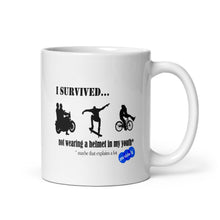Load image into Gallery viewer, I SURVIVED...NO HELMET - YOUNICHELY - White glossy mug
