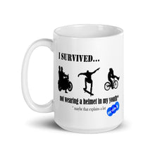 Load image into Gallery viewer, I SURVIVED...NO HELMET - YOUNICHELY - White glossy mug
